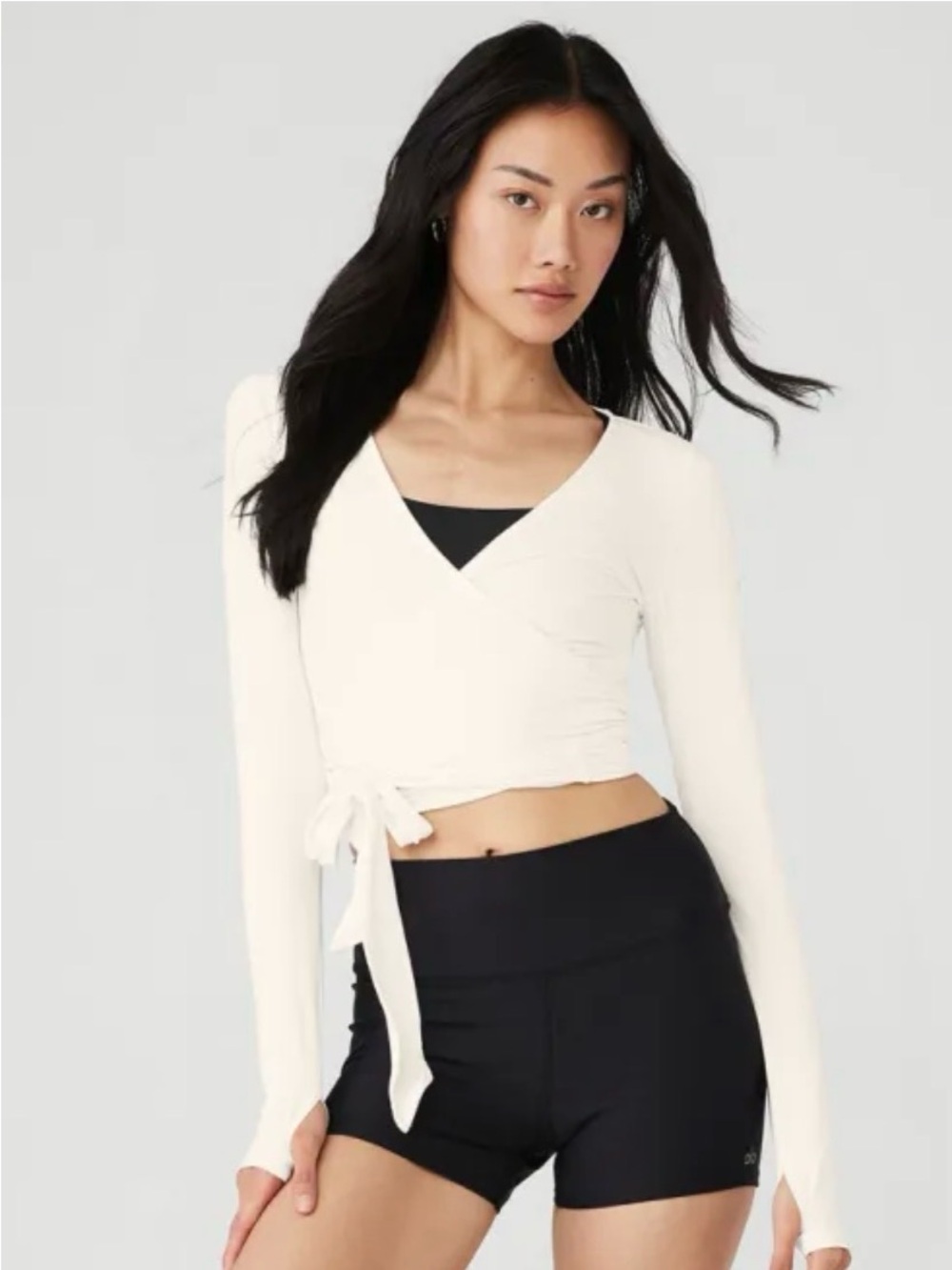 ALO CROPPED ESCALATE WRAP TOP IN IVORY SIZE SMALL NWT
